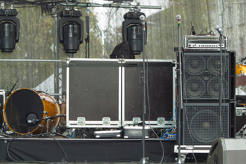 Structures of stage spotlights equipment loudspeaker and musica